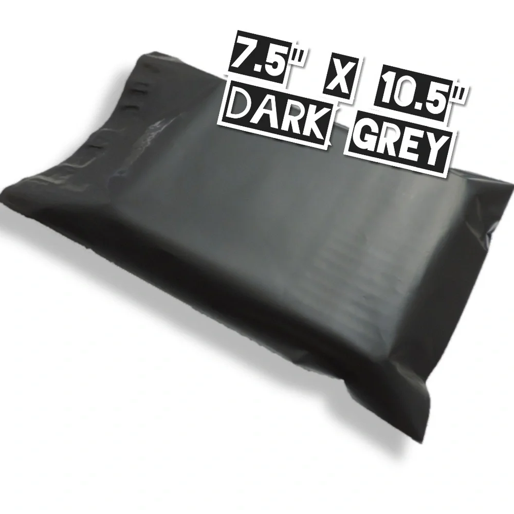 100 Dark Grey Poly Mailers 7.5x10.5